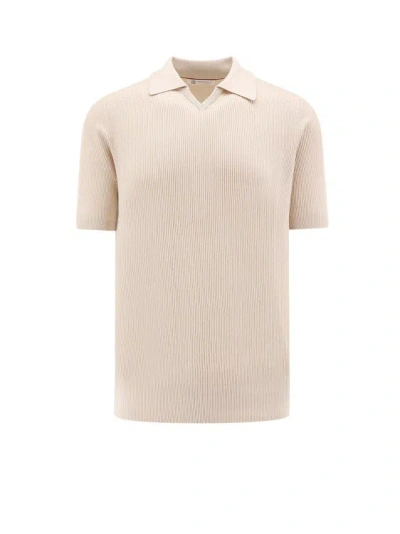 Brunello Cucinelli Ribbed Cotton Polo Shirt In Neutrals