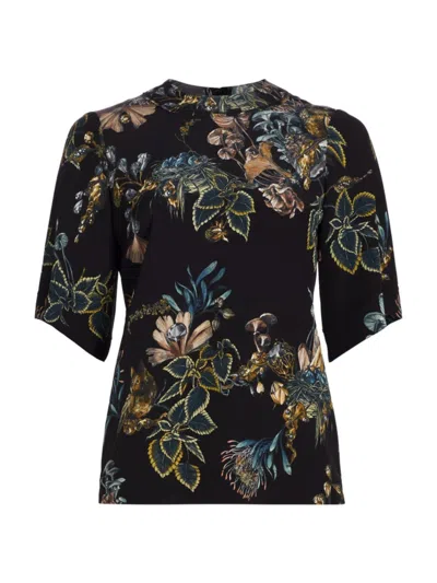 Jason Wu Collection Forest Floral Short-sleeve Top In Black Multi