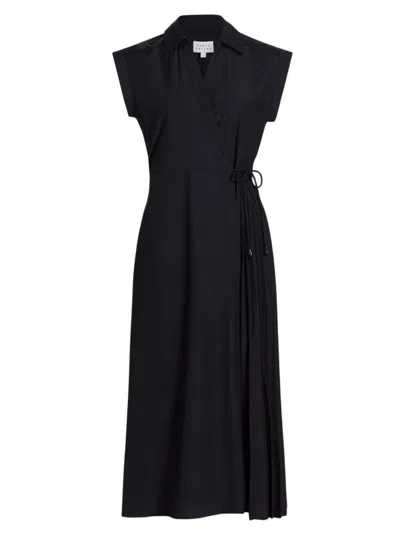 Tanya Taylor Shivon Cap-sleeve Midi Wrap Dress In Black