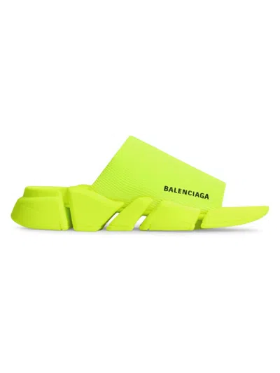 Balenciaga Men's Speed 2.0 Recycled Knit Slide Sandals In Neon Green