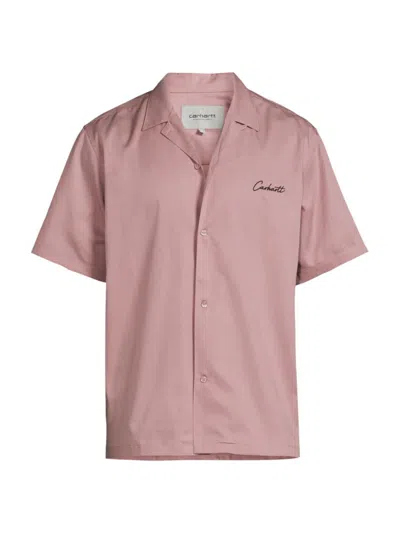 Carhartt Delray Short-sleeve Relaxed-fit Woven Shirt In Glassy Pink / Black