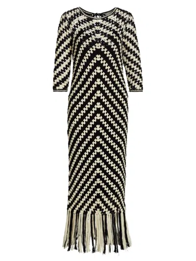Zimmermann Halliday Hand-crocheted Cotton Maxi Dress In Black,white