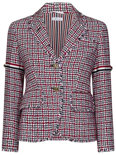Thom Browne Checked Single-breasted Tweed Jacket In Multicolour