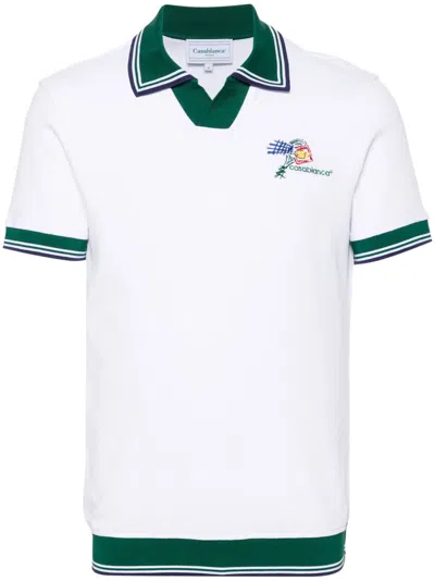Casablanca White And Green Logo Embroidery Polo Shirt