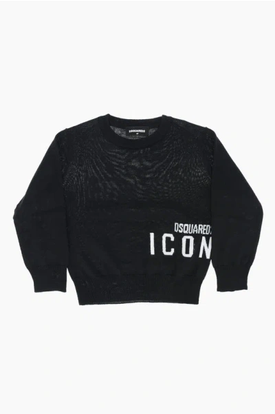 Dsquared2 Icon Logo Embroidered Crew-neck Sweater In Gray