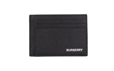 Burberry Chase Business Small Black Grained Leather Money Clip Card Case Wallet