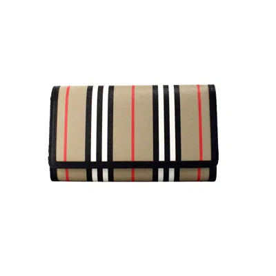 Burberry Hannah Icon Stripe Archive Black E-canvas Leather Wallet Crossbody Bag In Brown