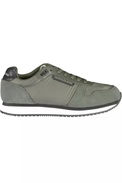 Calvin Klein Sleek Green Lace-up Trainers With Contrasting Sole