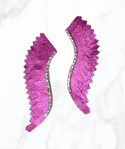 Satazi Rhinestone Leather Wing Earrings In Pink In Purple