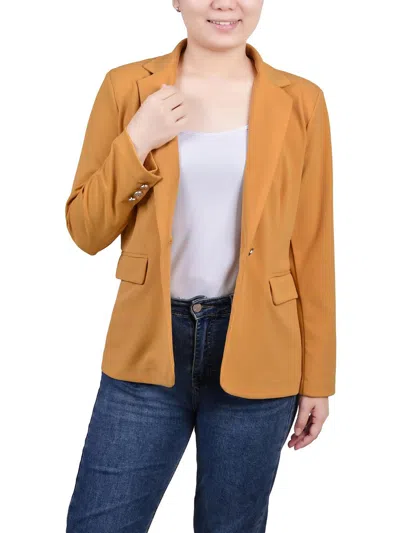 Ny Collection Petites Womens Collar Polyester One-button Blazer In Yellow
