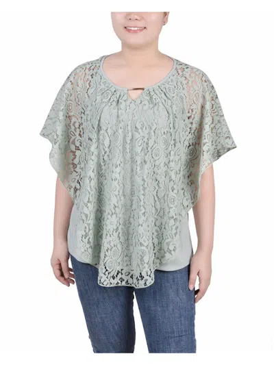 Ny Collection Petites Womens Poncho Sleeve Lace Overlay Blouse In Green