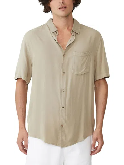 Cotton On Mens Pocket Viscose Button-down Shirt In Beige