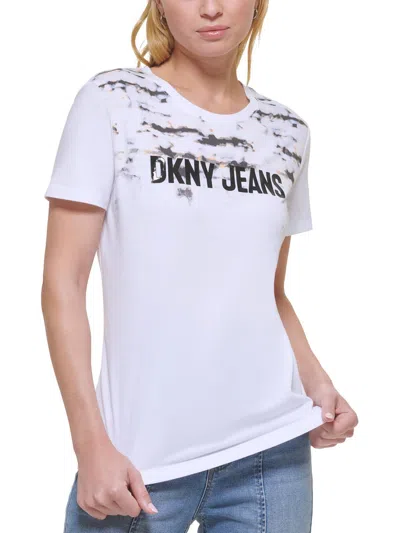 Dkny Jeans Womens Printed Ogo Graphic T-shirt In White