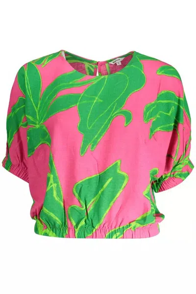 Desigual Chic Viscose Blouse With Contrasting Women's Details In Pink