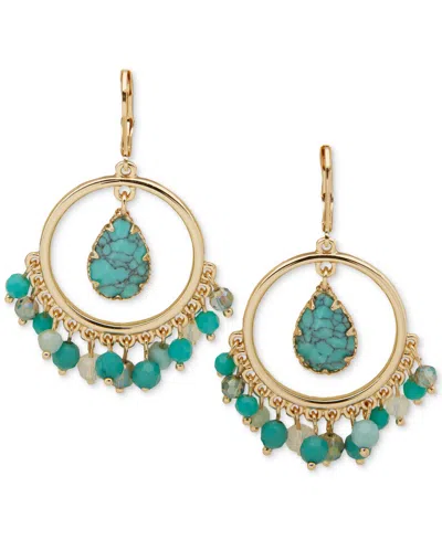 Lonna & Lilly Gold-tone Beaded Orbital Stone Drop Earrings In Turquoise