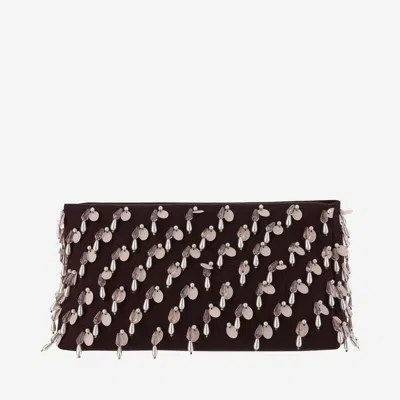 Dries Van Noten Cotton Clutch Bag With Beads In Dark Brown