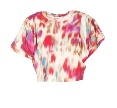 Marant Etoile Zilia Abstract-print Cropped T-shirt In Pink