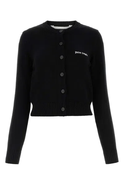 Palm Angels Logo-embroidered Cropped Cardigan In Black