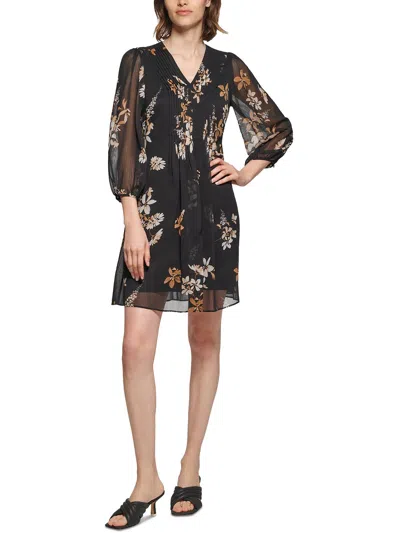 Calvin Klein Womens Mini Floral Print Shift Dress In Black