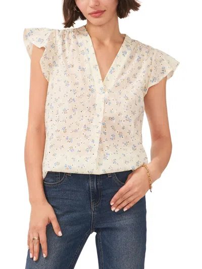 Sam & Jess Womens Floral Print Eyelet Blouse In Yellow