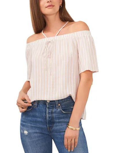 Vince Camuto Womens Striped Blouse Off The Shoulder In Pink