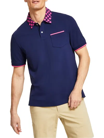 Club Room Mens Printed Collar Polo In Blue