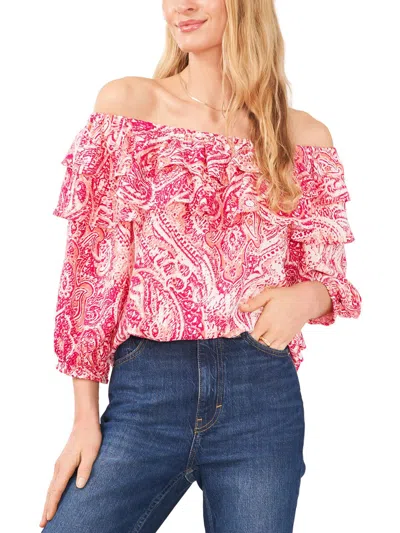 Vince Camuto Womens Ruffle Printed Off The Shoulder In Pink