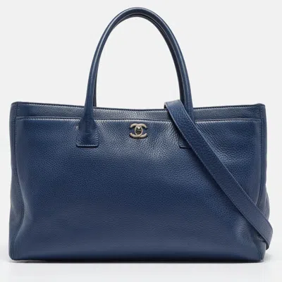 Pre-owned Chanel Leather Cerf Executive Shopper Tote In Blue