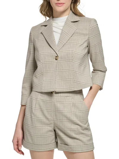 Calvin Klein Womens Crop Polyester One-button Blazer In Beige