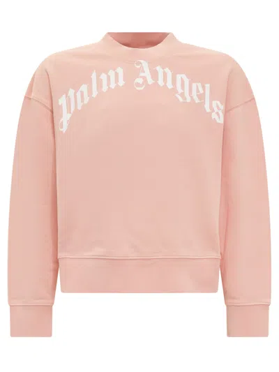 Palm Angels Kids' Curved Logo Sweatshirt In Pink
