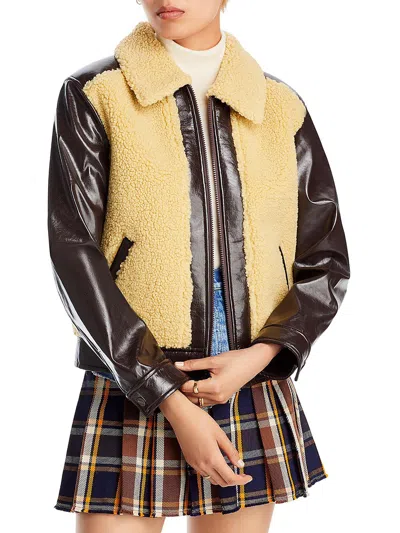Mother Womens Sherpa Bomber Jacket In Yellow