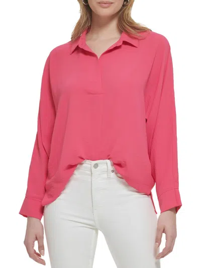 Calvin Klein Womens V-neck Long Sleeve Blouse In Pink