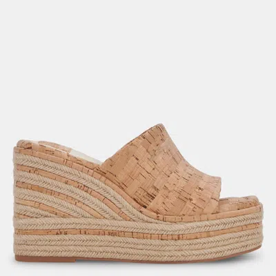 Dolce Vita Elaria Natural Cork Platform Wedge Sandal Heels In Beige