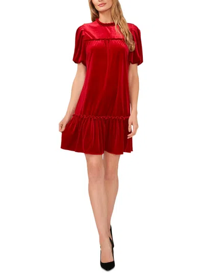 Cece Womens Velour Shift Dress In Red