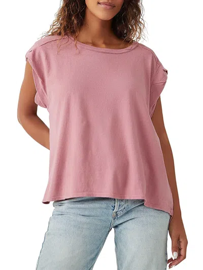 Free People Womens Cap Sleeve Solid Pullover Top In Pink