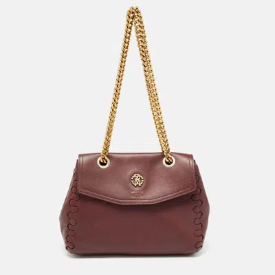 Roberto Cavalli Leather Chain Shoulder Bag In Brown