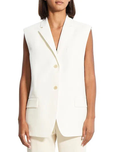 Theory Petites Womens Twill Sleeveless Two-button Blazer In Beige