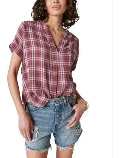 Lucky Brand Womens Split Neck Plaid Blouse In Red