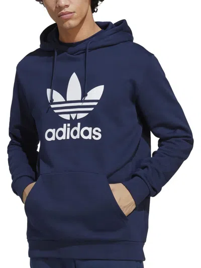 Adidas Originals Mens Logo Cotton Hoodie In Blue