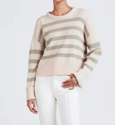 Derek Lam 10 Crosby Farah Stripe Crewneck Sweater In Buttermilk / Sage In White
