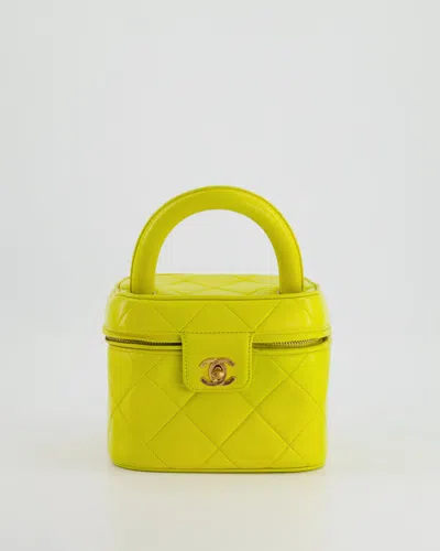 Pre-owned Chanel Vintage Top Handle Vanity Bag In Lambskin Leather With 24k Gold Hardware In Green