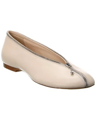 Burberry Sadler Zip Leather Ballerina Shoes In White