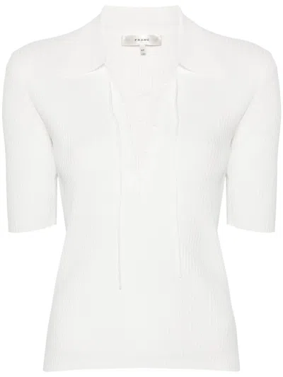 Frame Lace-up Ribbed Top In White