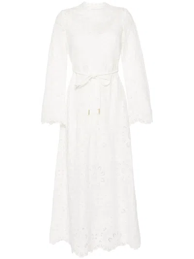 Zimmermann Ottie Broderie Anglaise Midi Dress In White