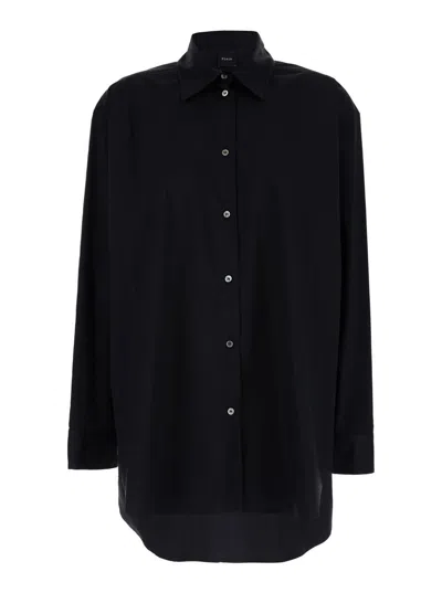 Plain Cotton Oversize Shirt In Black