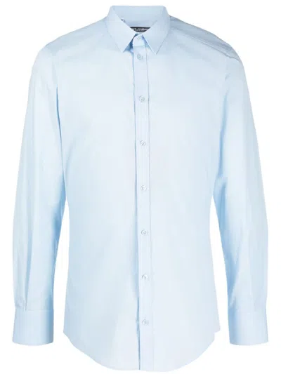 Dolce & Gabbana Man Shirt Sky Blue Size 15 Cotton In Clear Blue
