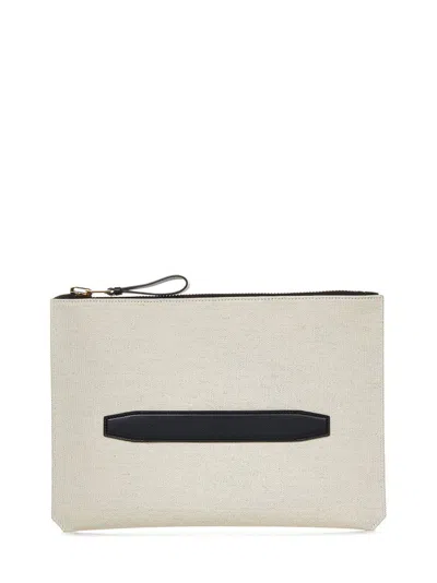 Tom Ford Logo Patch Large Clutch Bag In Beige