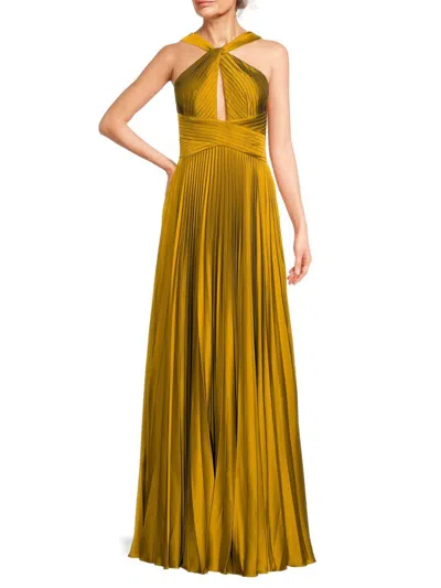 Marchesa Women's Halterneck Pleated Maxi Gown In Gold