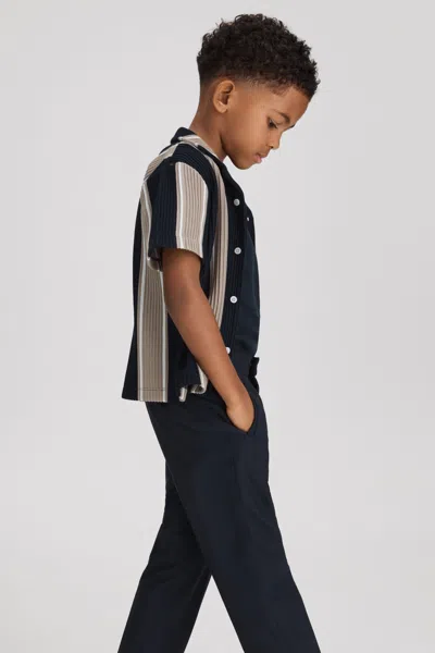 Reiss Kids' Alton Striped Stretch-woven Shirt 3-9 Years In Navy/stone