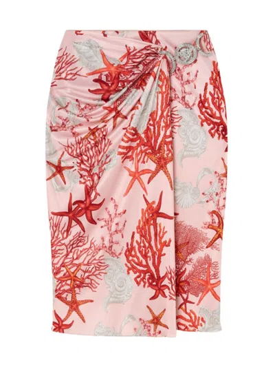 Versace Sea Life-print Midi Skirt In Dusty Rose Coral